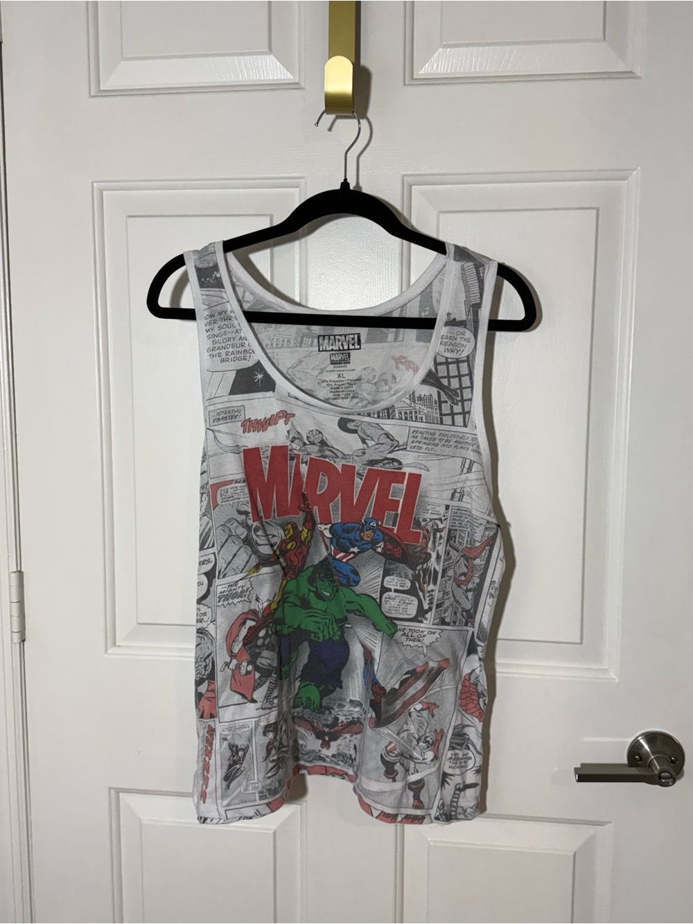 Marvel White Comic-Print Tank Top with Red Logo and Green Hulk